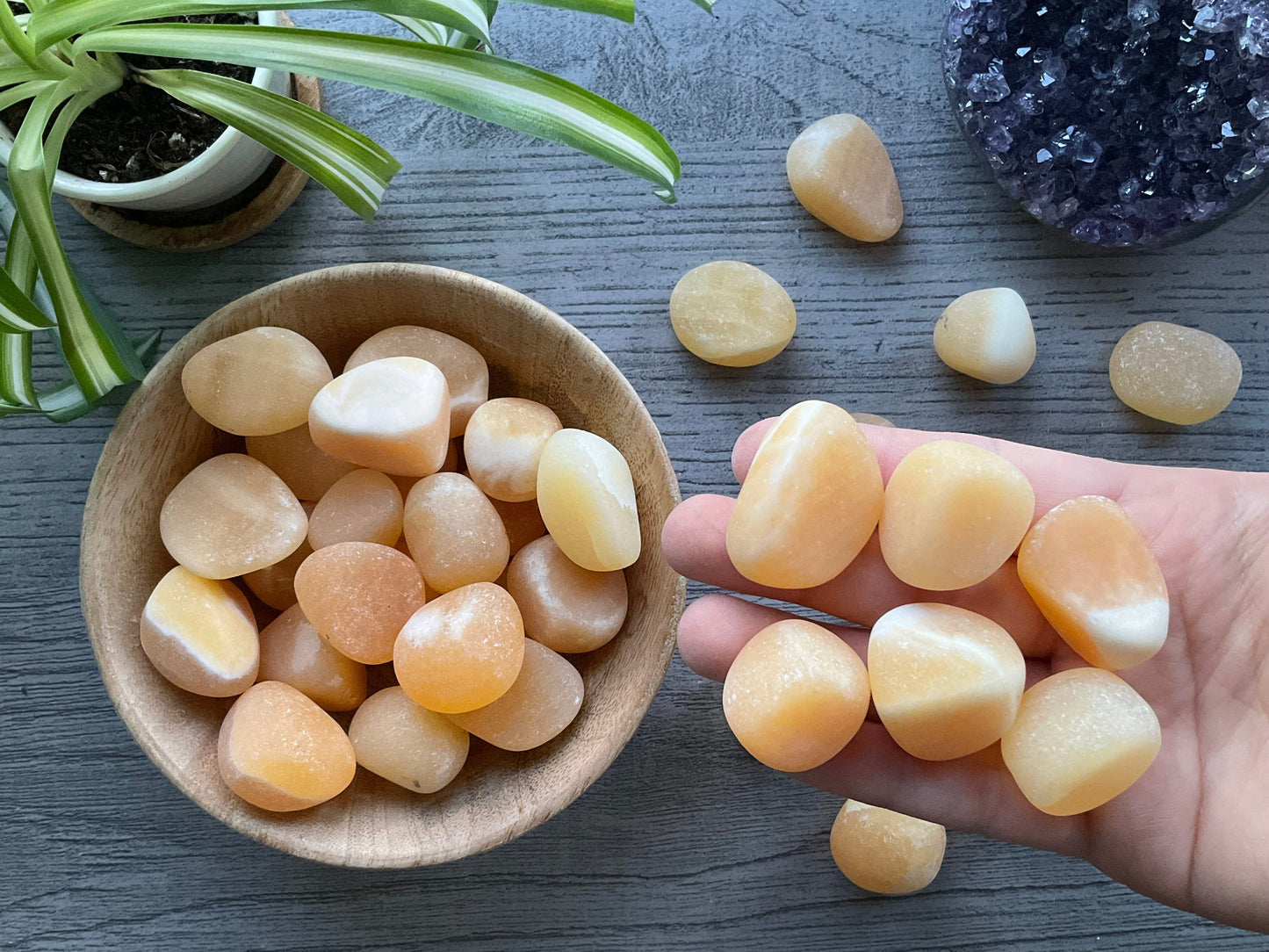 Orange Calcite Tumbled Stone close up