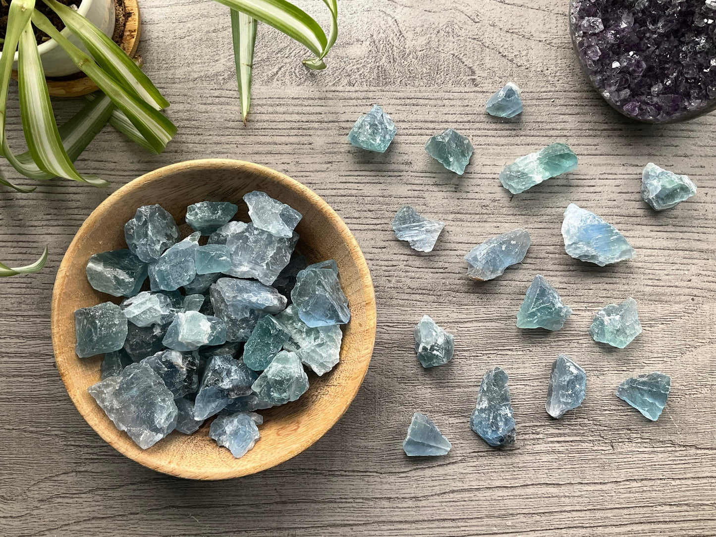 Ice Blue Raw Fluorite Crystal Chunks close up