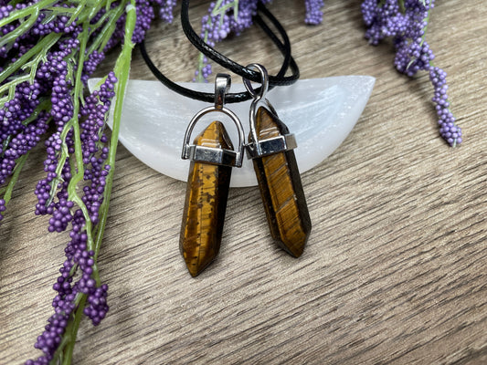 Tiger's Eye Double-Terminated Crystal Point Necklace 