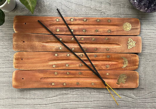 Wood with Brass Inlay Design Incense Holder top