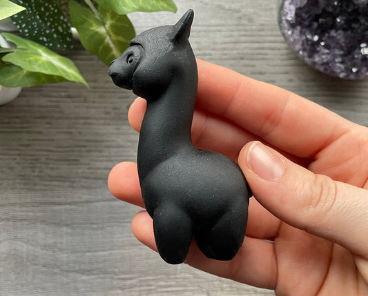 Matte Obsidian Alpaca / Llama Crystal Carving, side