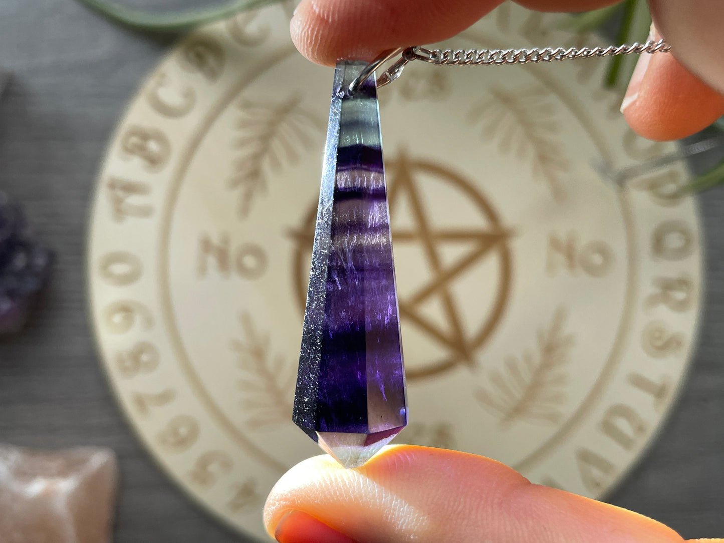 Rainbow Fluorite 8-Sided Crystal Pendulum (D) light