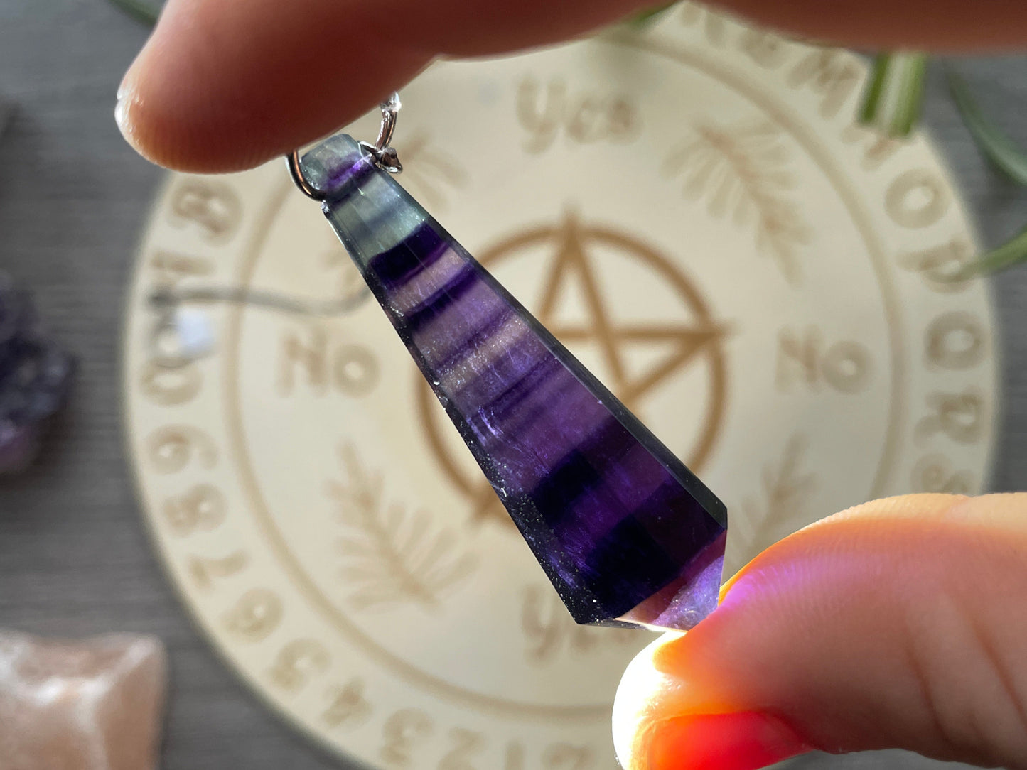 Rainbow Fluorite 8-Sided Crystal Pendulum (D) back