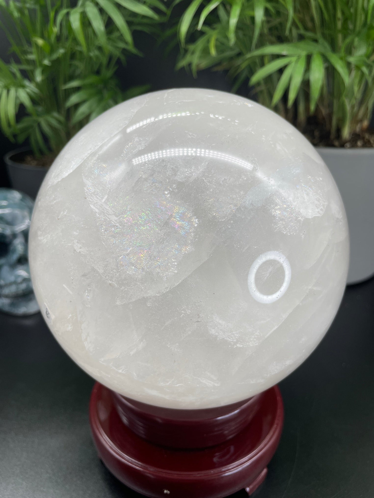 Quartz Sphere with Rotating Stand - 147mm (A) - The Wandering Fox Emporium, Your Crystal Store on stand