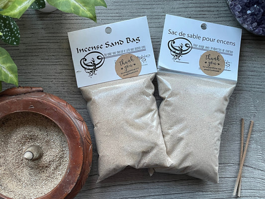 Pictured are bags of incense sand. Incense Sand