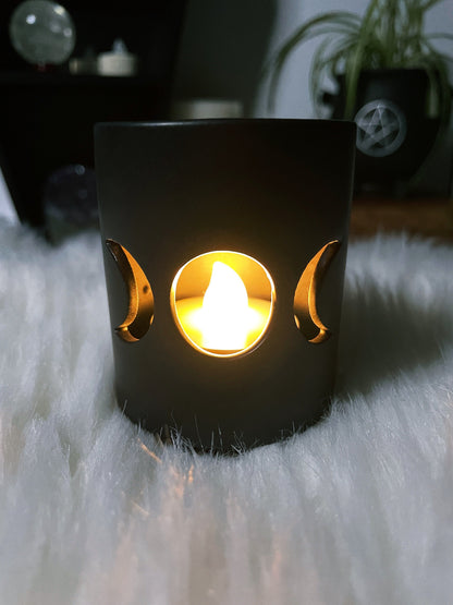 Triple Moon Tealight Candle Holder dark