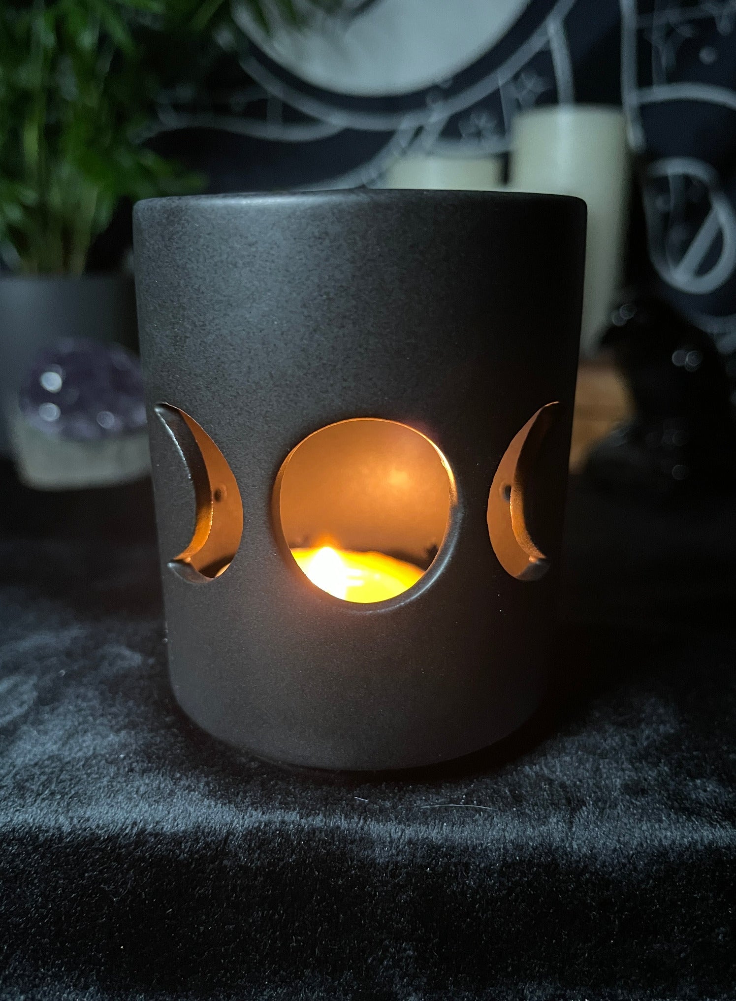 Triple Moon Tealight Candle Holder front