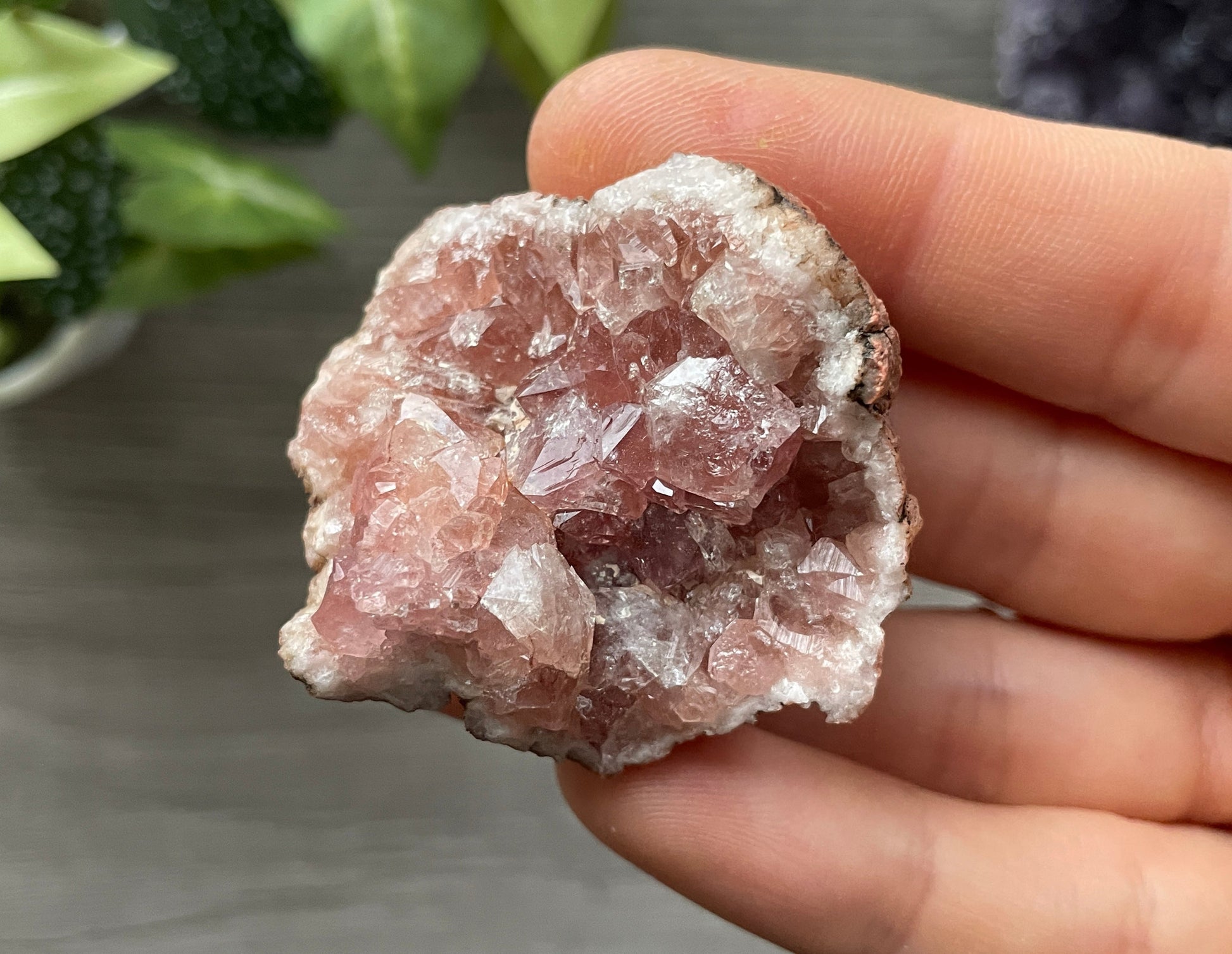 Pink Amethyst Geode Crystal Cluster (B) close up