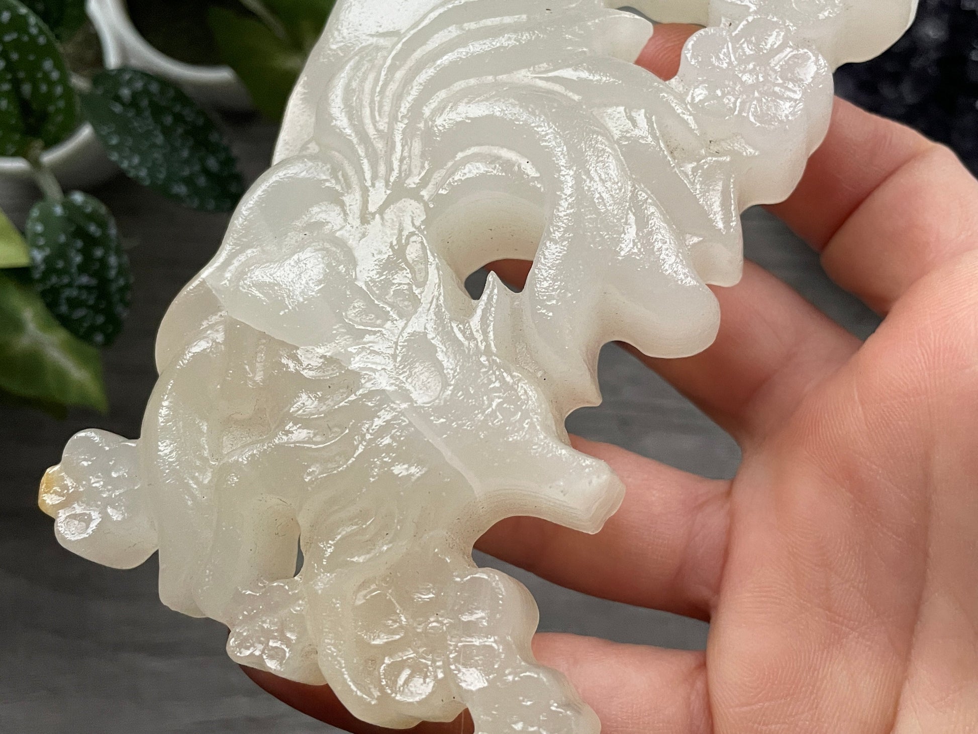 Chalcedony Nine-Tailed Fox Crystal Carving, front 2