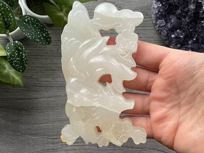 Chalcedony Nine-Tailed Fox Crystal Carving, front 3