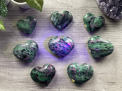 Ruby in Zoisite Crystal Heart UV light