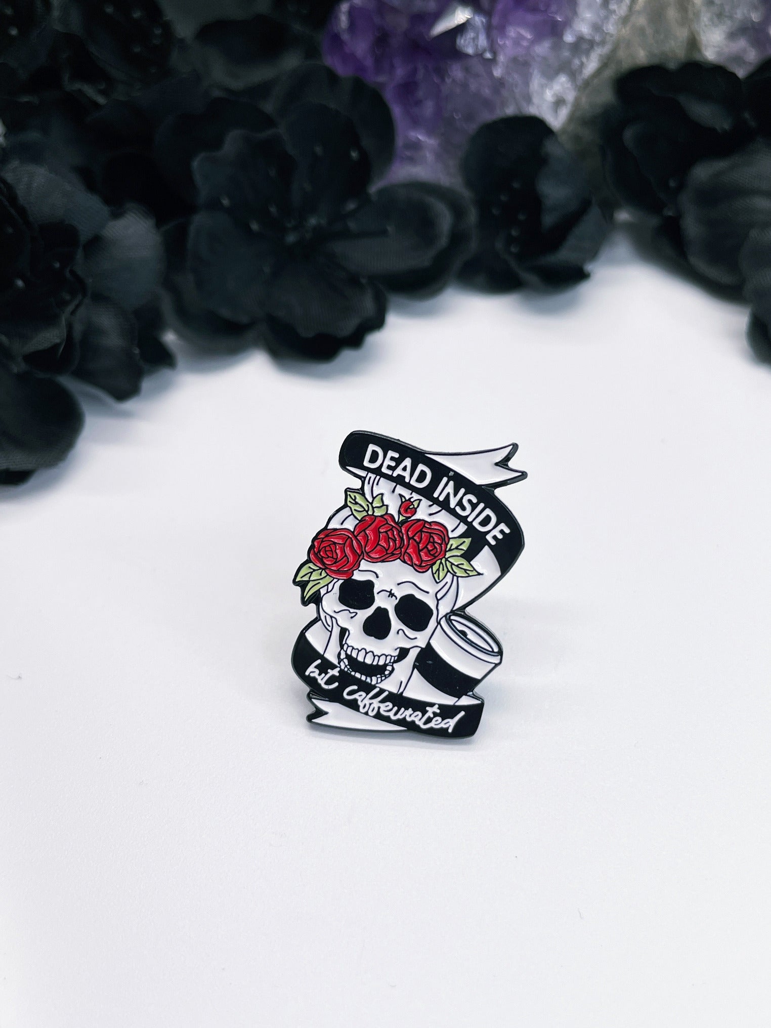 "Dead Inside But Caffeinated" Skeleton Enamel Pin