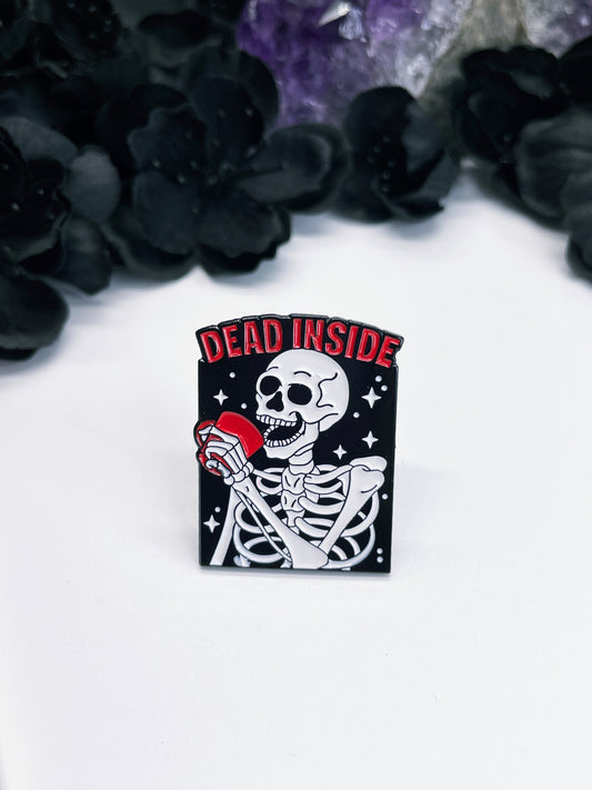 "Dead Inside" Drinking Skeleton Enamel Pin