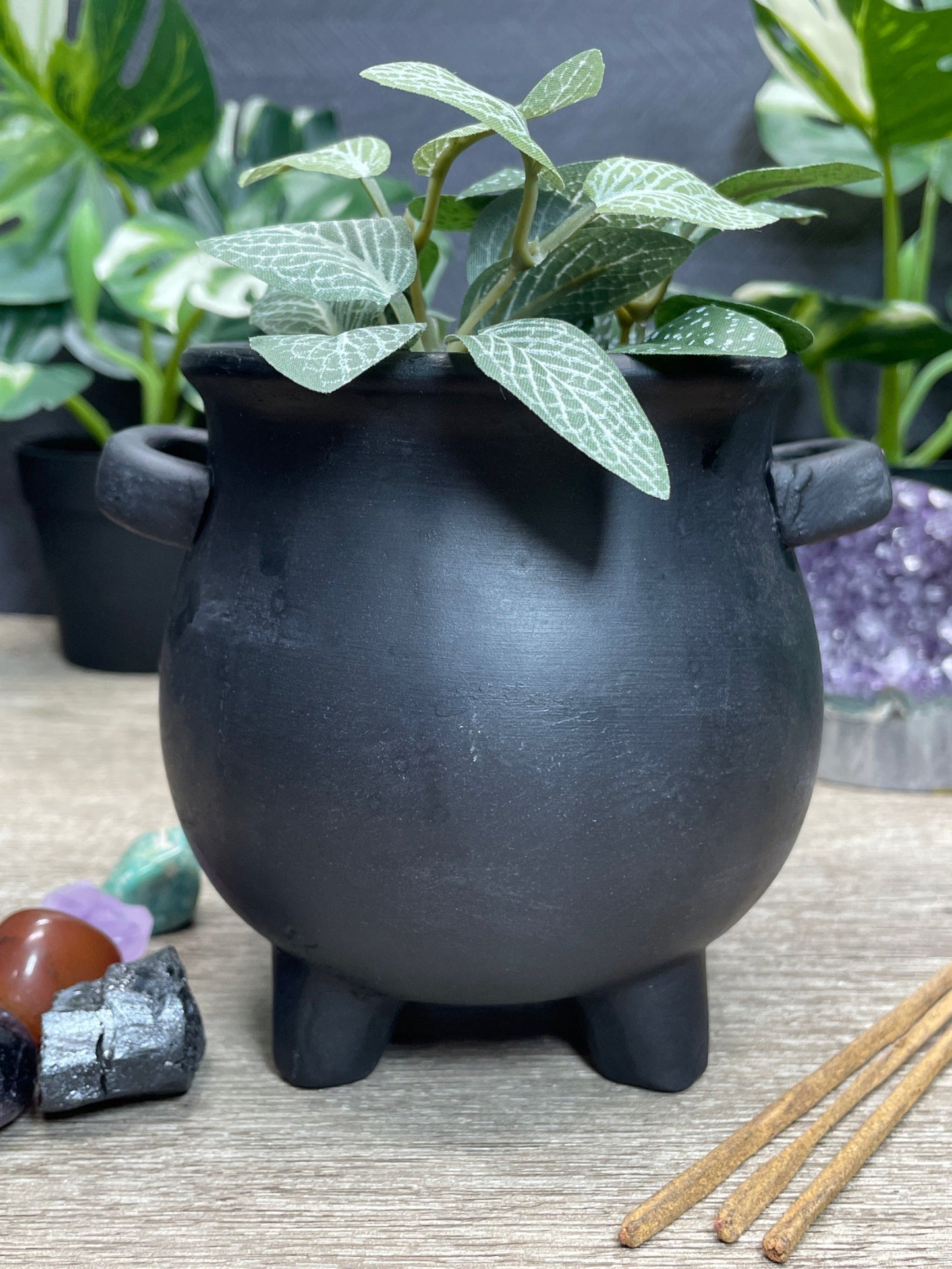 Pentagram Black Cauldron Plant Pot  back