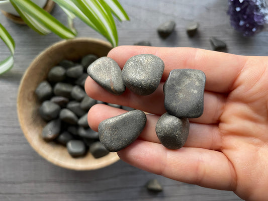 Pyrite Tumbled Stone close up