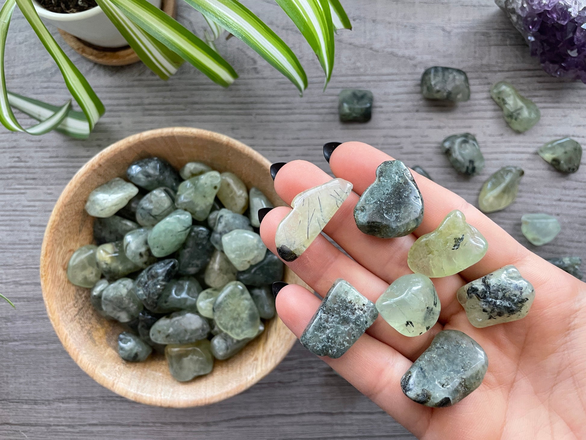 Prehnite Tumbled Stone close up