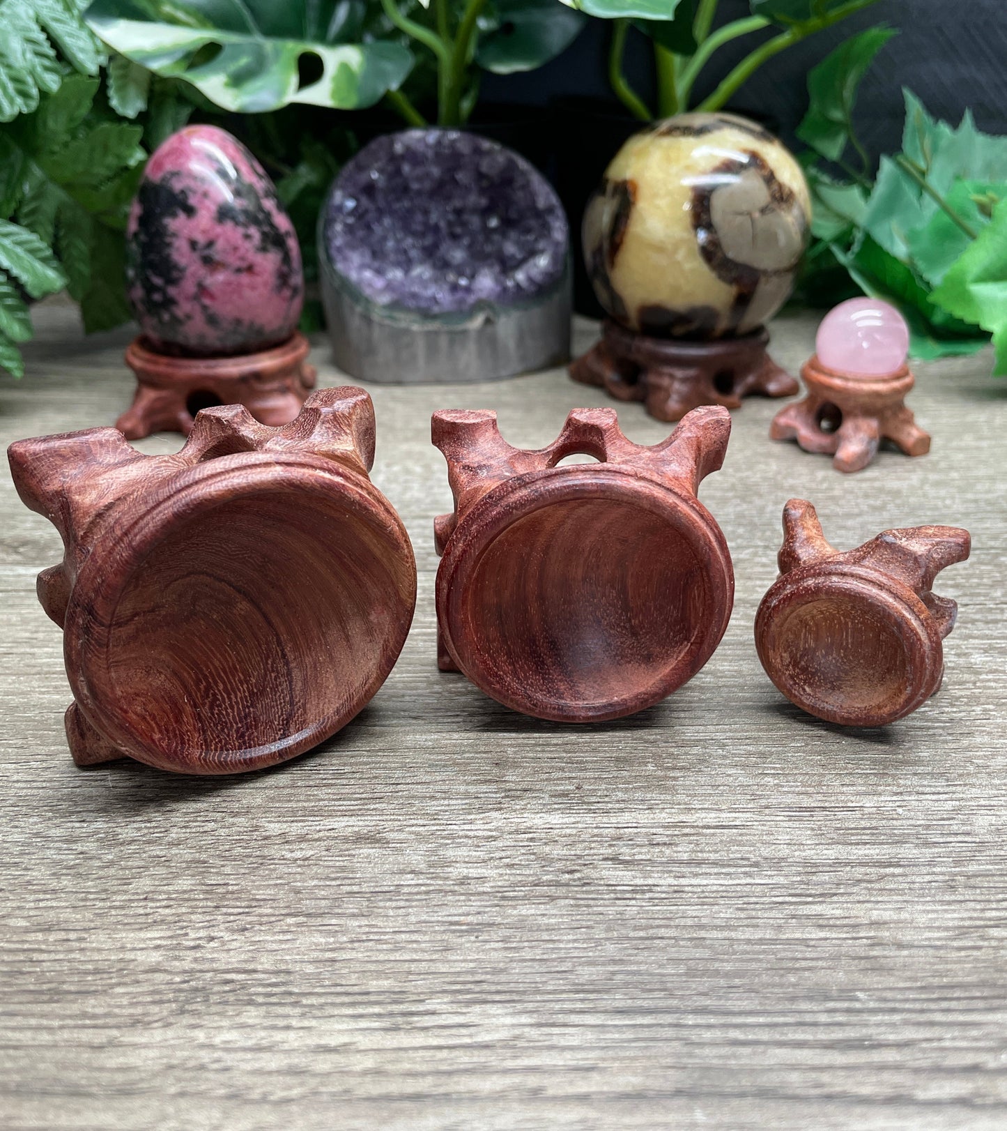 Hand-Carved Wood Crystal Sphere & Egg Stand top