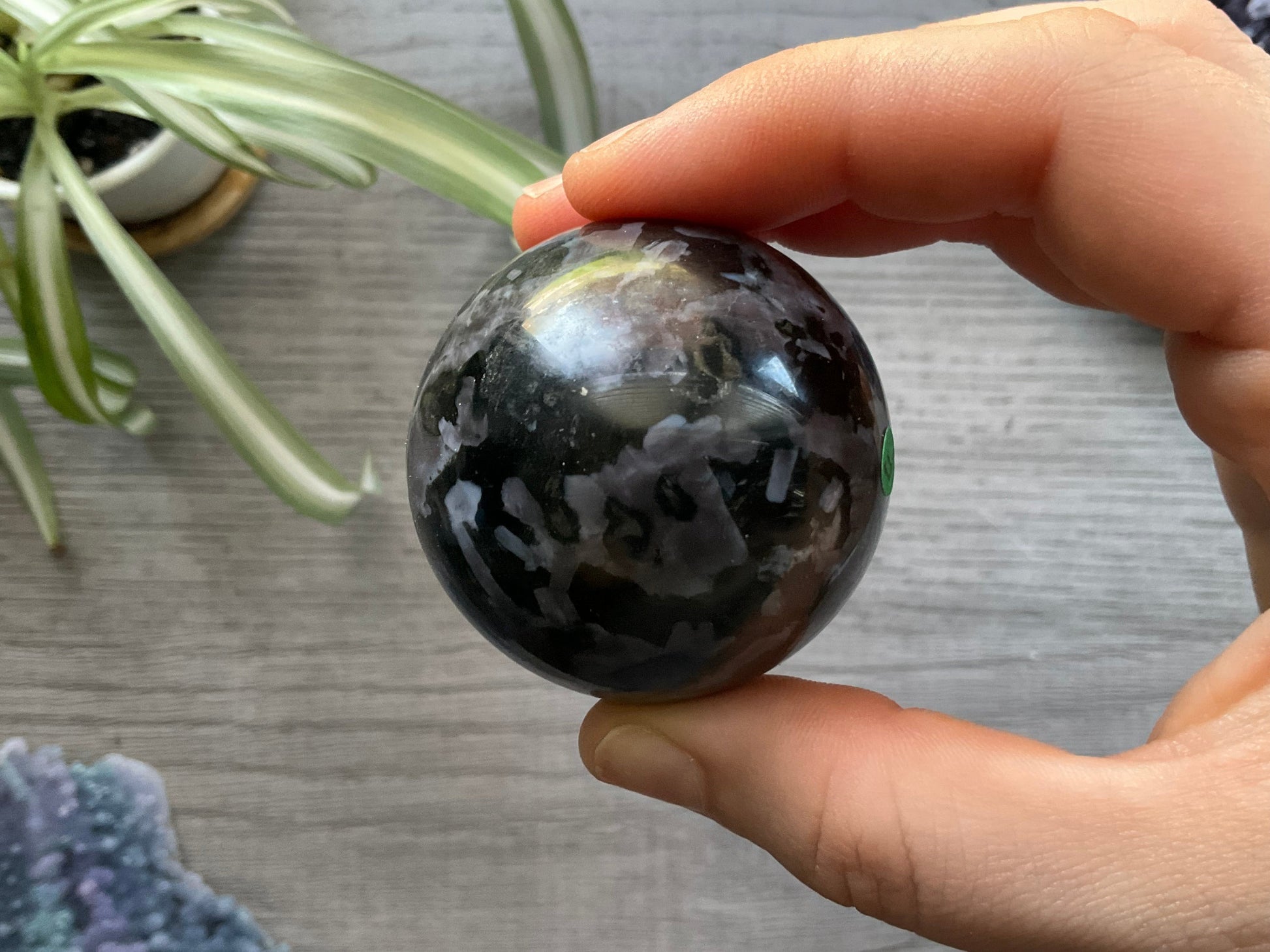 Mystic Merlinite (Indigo Gabbro) Sphere (F) - The Wandering Fox Emporium, Your Crystal Store back